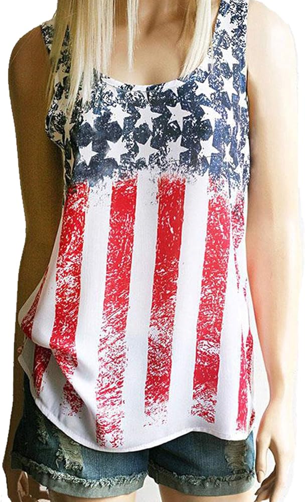 Women's American Flag Tank Tops 4th of July Sleeveless USA Flag Shirts Casual Racerback Stars and Stripes Patriotic T Shirts