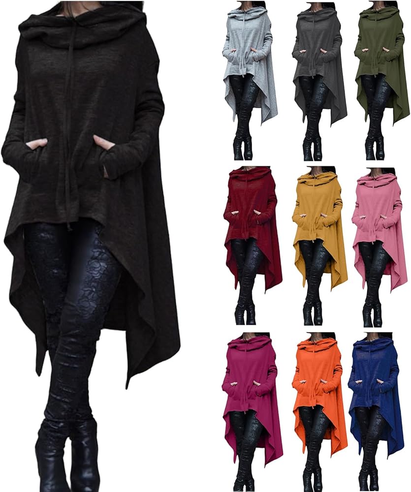 uSecee Hoodies for Women Long Sleeve Irregular Hem Long Hooded Sweatshirts Witch Halloween Pullover Loose Casual Tunic Tops