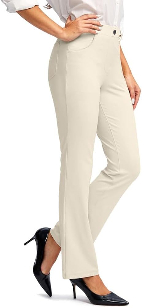 Rammus Womens Dress Pants with Pockets Stretchy Business Casual Work Pants Bootcut Slacks for Office