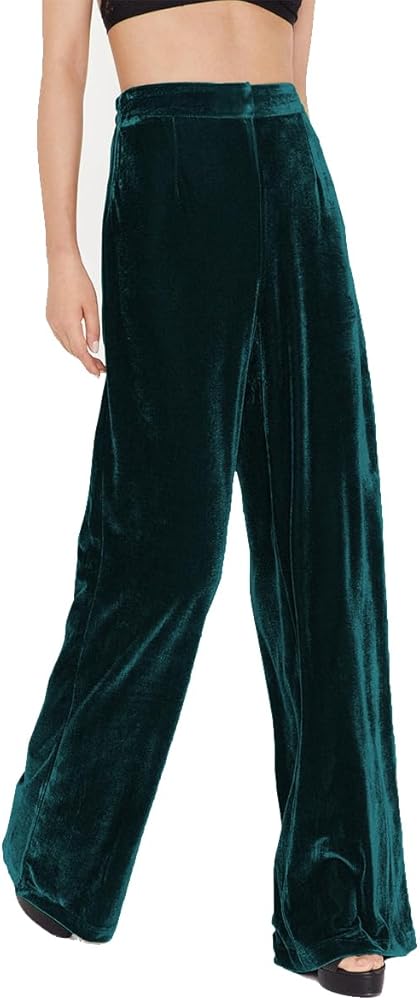 ODIZLI Velvet Pants for Women Fall Winter High Waist Wide Straight Leg Trousers Casual Baggy Pants