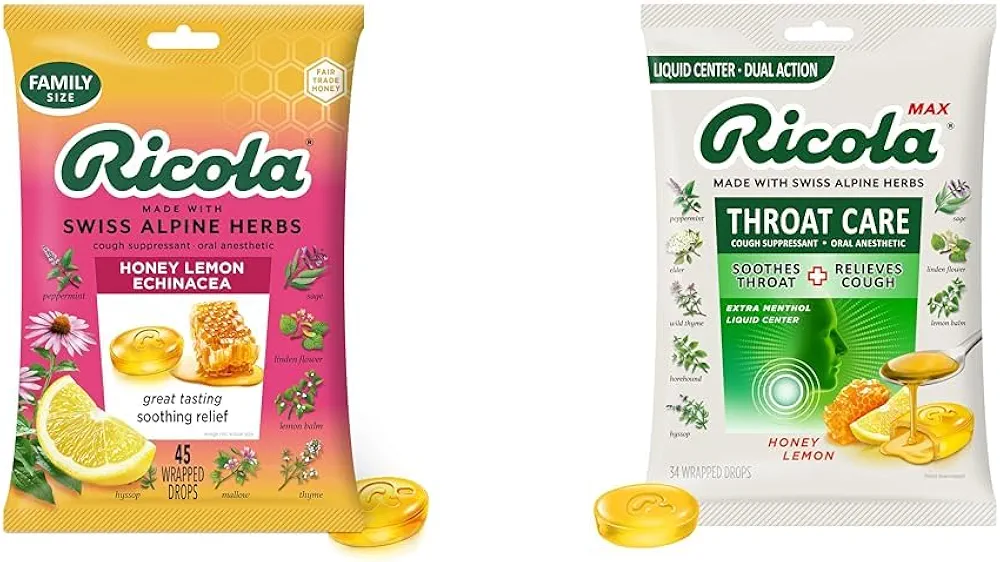 Ricola Honey Lemon with Echinacea Cough Drops, 45 Count Max Honey Lemon Throat Care Drops, 34 Count