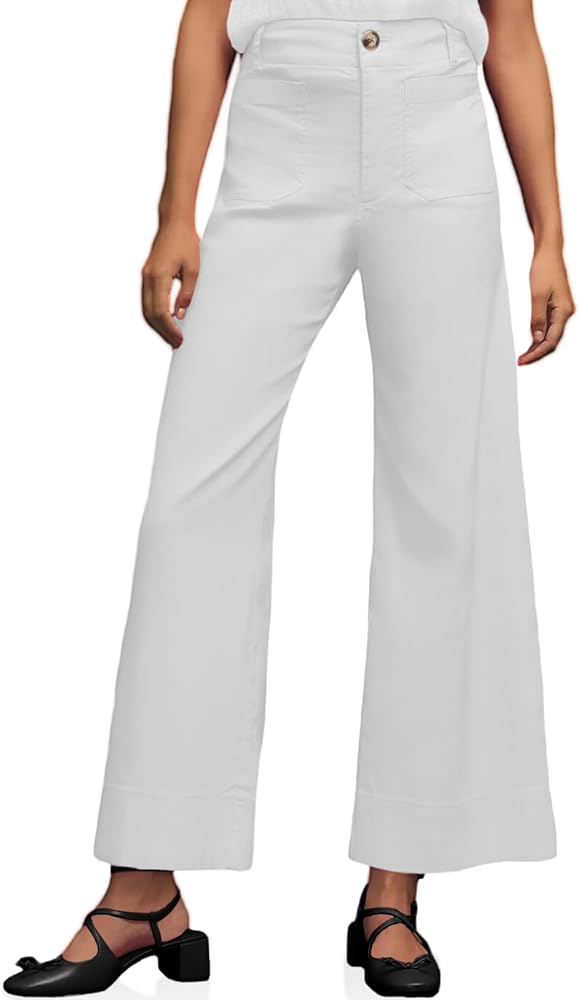 Cicy Bell Women's Cotton Pants Wide Leg High Waisted Casual Pants Front Pockets