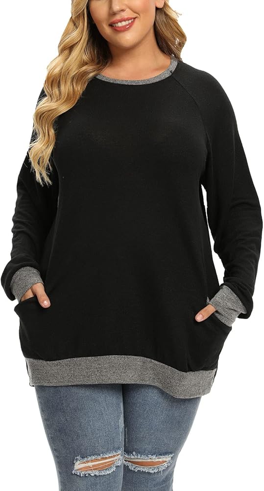 Plus Size Sweatshirts for Women, Long Sleeve Fall Crewneck Tunic Tops with Pockets for Leggings 2X-4X