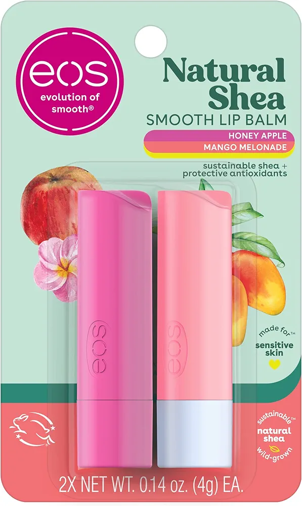 eos Natural Shea Lip Balm, Honey Apple & Mango Melonade, All-Day Moisture, Lip Care Products, 0.14 oz, 2-Pack