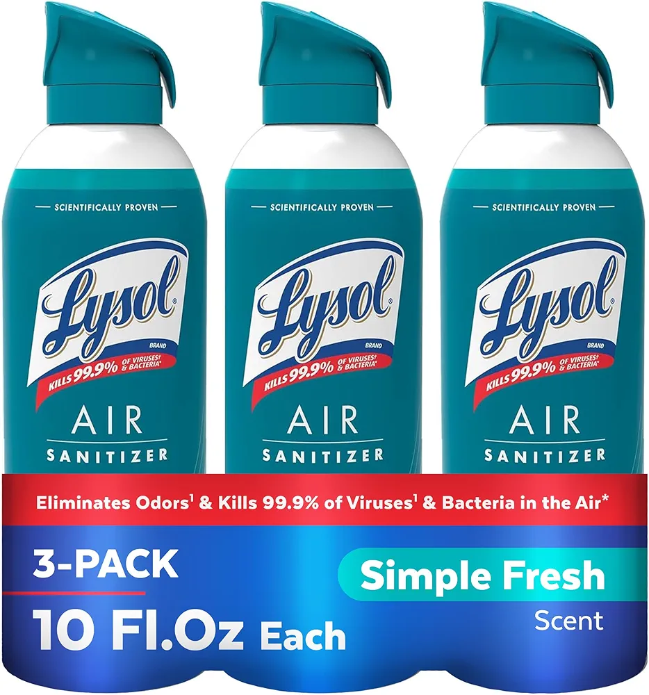 Lysol Air Sanitizer Spray, For Air Sanitization and Odor Elimination, Simple Fresh Scent, 10 Fl. Oz (Pack of 3)