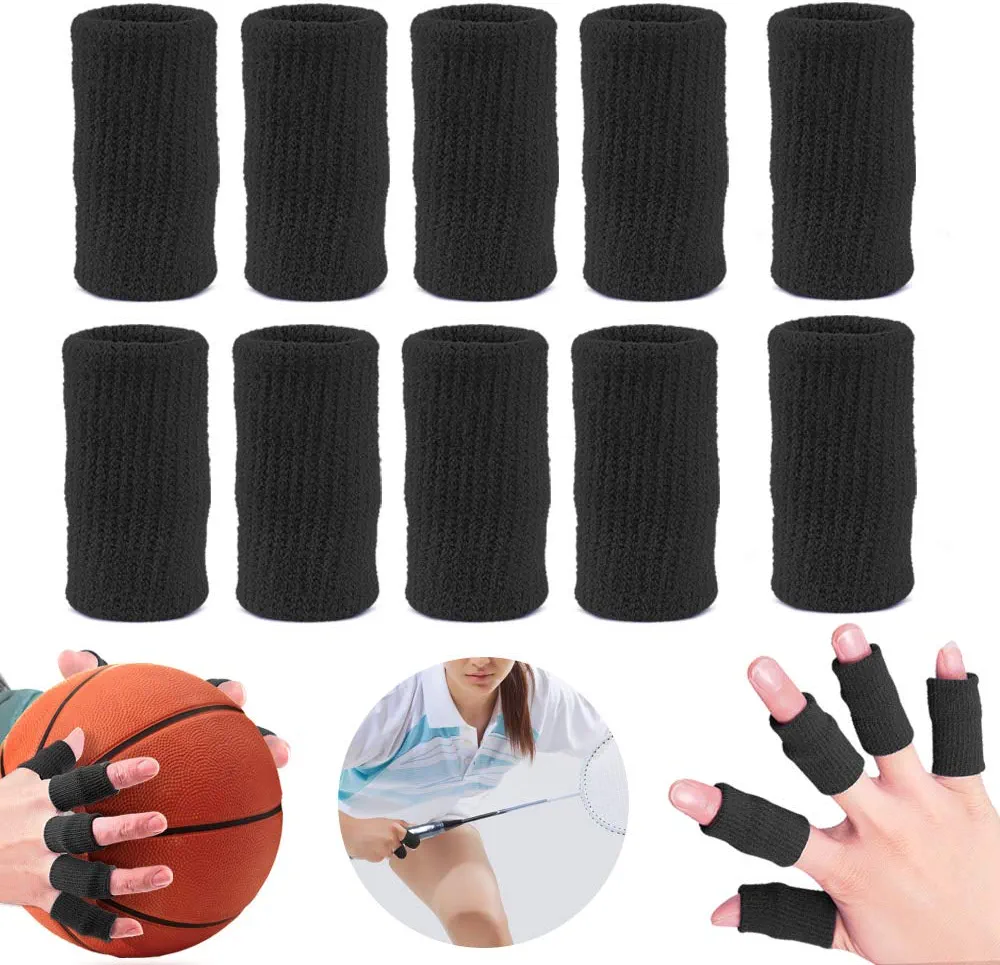 ZEPOHCK 10 Pcs Finger Sleeve Brace Split Protector for Finger Support Compression, Finger Protection for Basketball Tennis and All Sports (Black)