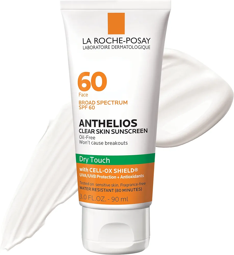 La Roche-Posay Anthelios Clear Skin Sunscreen Dry Touch SPF 60 | Oil Free Sunscreen For Face | Oil Absorbing | Broad Spectrum SPF + Antioxidants | Non-Greasy | Oxybenzone Free | Travel Size Sunscreen