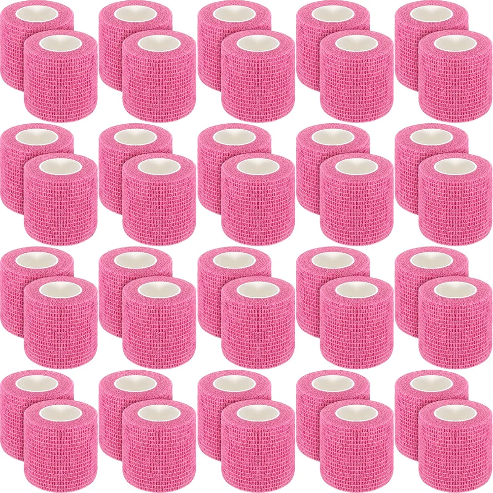 Treela 48 Pack Self Adhesive Wrap Bandages Bulk, 2 Inch x 5 Yard Breathable Athletic Tape Self Adherent Cohesive Bandage Tape for Sport Injuries First Aid Tape Vet Wrap for Pet (Pink)