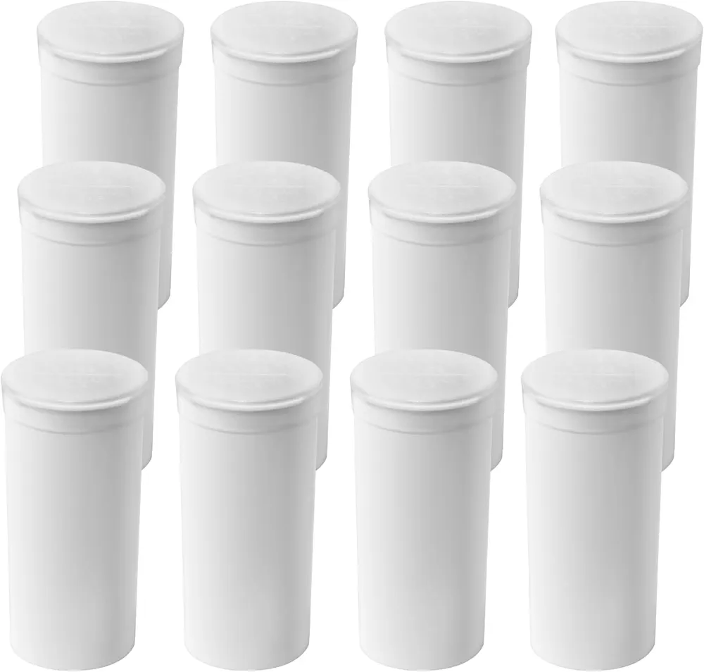 12pcs Plastic Empty Prescription Vial, Waterproof Airtight Joint Pill Bottles with Pop Top Caps Medicine Container (19Dram, White Opaque)