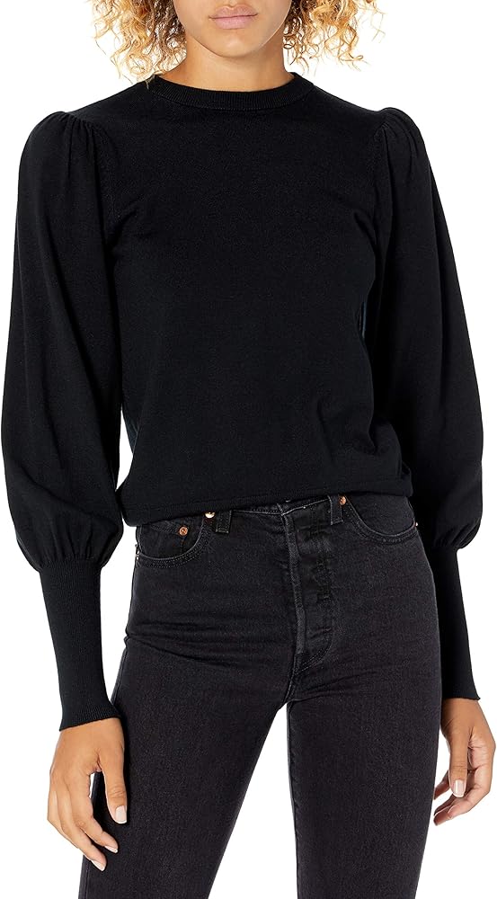 The Drop Women's Vivienne Padded-Shoulder Balloon-sleeve Crewneck Sweater