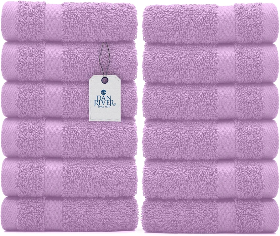 DAN RIVER 100% Cotton Face Towels 12 Pack - Premium Quality Washcloths Highly Absorbent Towels for Bathroom, Spa, Gym - Quick Dry Essential for Daily Use 12x12 in, 600 GSM - Lavender