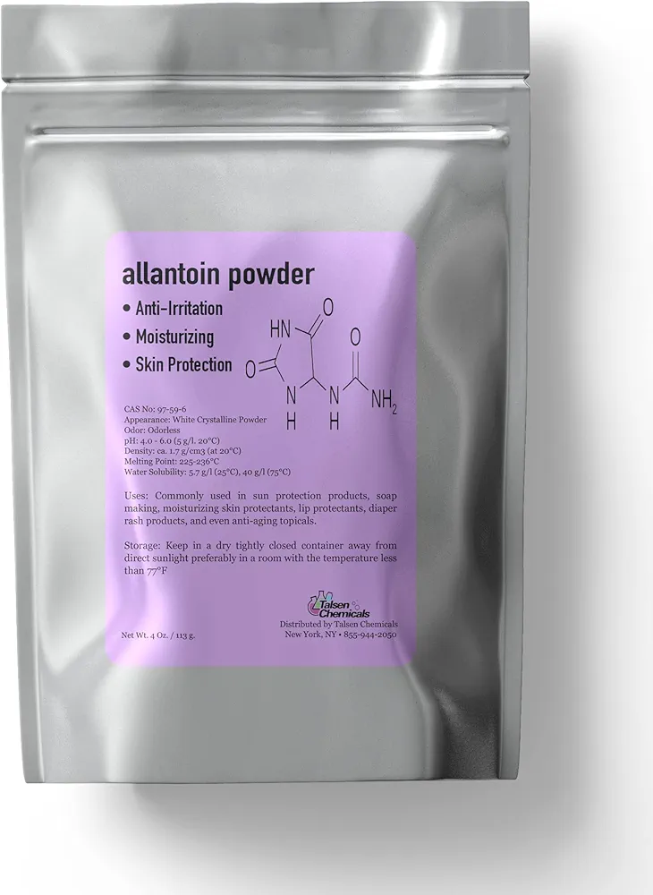 Allantoin Powder Cosmetic Grade 4 Oz / 113 Grams - Organic Allintoin for DIY Emulsion Cream Lotion Skin Care - Hydrates & Promotes Exfoliating Dry Skin Ideal for Skincare by Talsen Chemicals