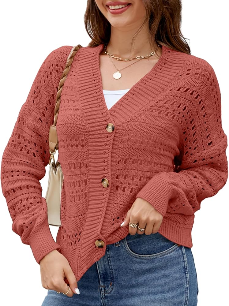 ZAFUL Womens Cropped Cardigan Sweaters Y2k Long Sleeve Crochet Knit Casual Shrugs Cover up