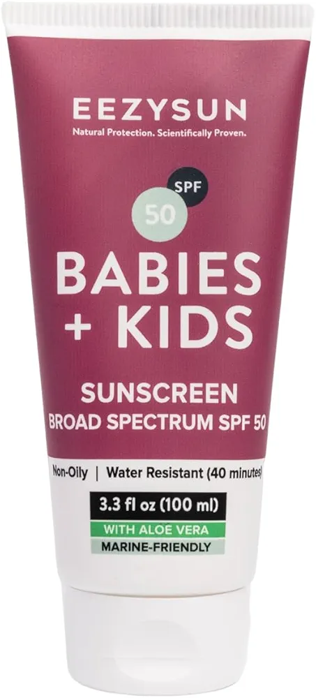 Babies & Kids SPF 50 Mineral Sunscreen | Dermatologically Tested for Sensitive Skin | Contains Aloe Vera | Sweat/Water Resistant | Cruelty-Free | Reef-Safe | Travel Size - 3.3 FL OZ