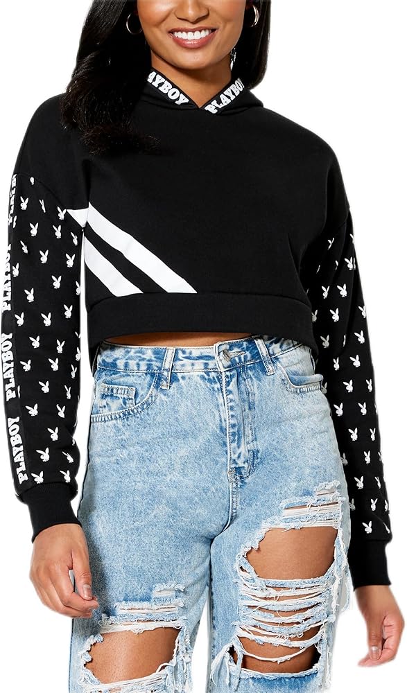 Spencer's Playboy Bunny Print Crop Top Hoodie | Officially licensed | Exclusively at Spencer's