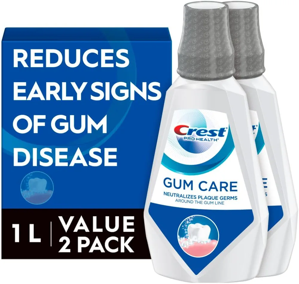 Crest Gum Care Mouthwash, Cool Wintergreen, CPC (cetylpyridinium Chloride) Antigingivitis/Antiplaque Oral Rinse 1L (33.8 fl oz), Pack of 2