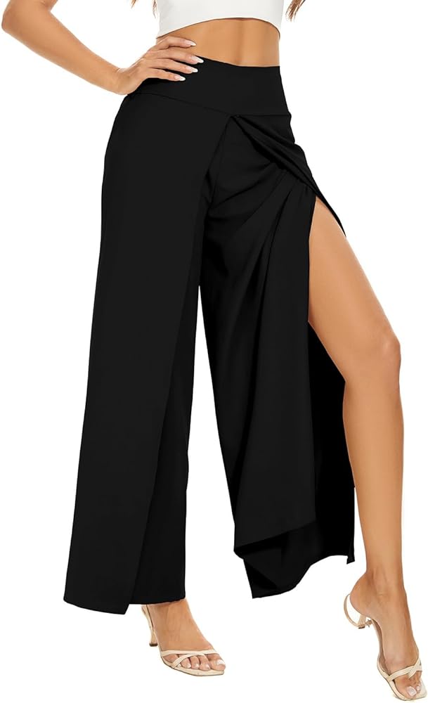 Wide Leg Pants for Women High Waisted Flowy Palazzo Pants with Slit Comfy Trendy Pants