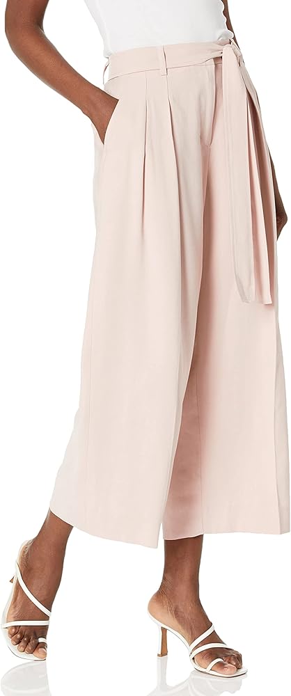 BCBGMAXAZRIA Women's Wide Leg Waist Tie Cropped Pants