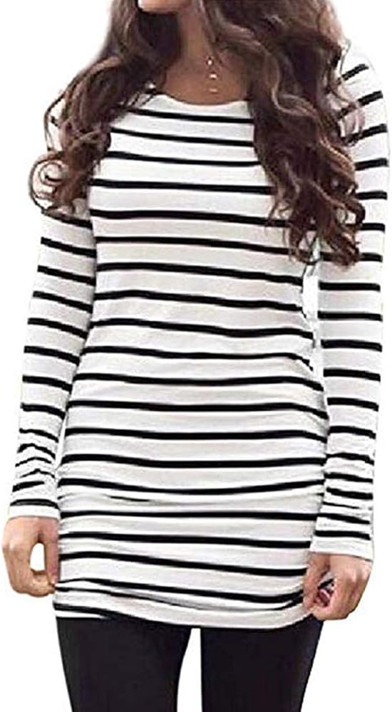 Sherosa Womens Basic Casual Long Sleeve Slim Fit T Shirt Dress Tunic Top