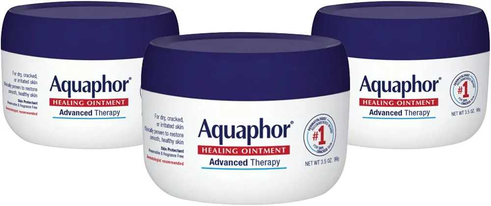 Aquaphor Healing Ointment - Skin Protectant for Dry Cracked Skin - Hands, Heels, Elbows - 3.5 oz Jar (Pack of 3)