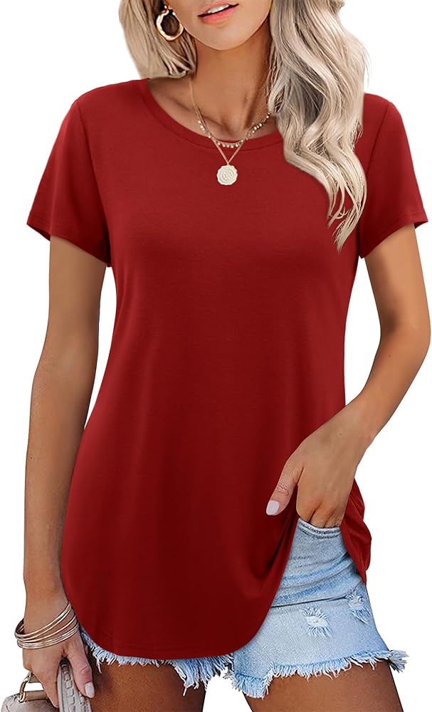 Amoretu Short Sleeve Tunic Tops Loose Fit for Women Crew Neck Tunic Tshirt