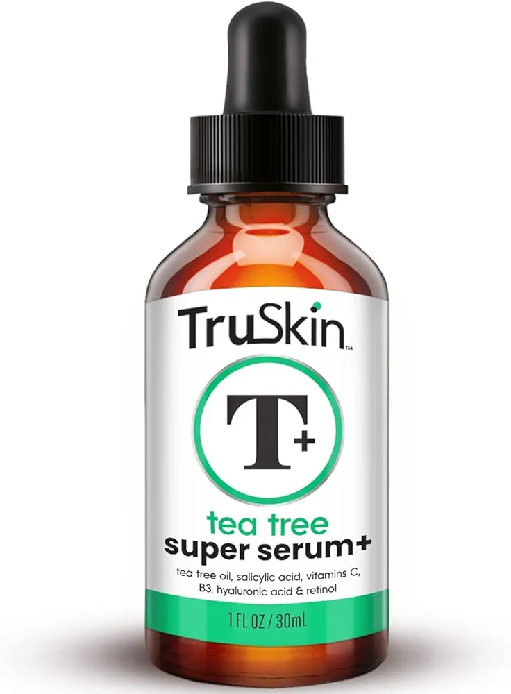 TruSkin Tea Tree Oil for Face - Acne Serum - Unclog Pores, Soothe Breakouts - Blemish Spot Treatment for Smooth, Glowing Skin - Tea Tree Oil for Skin + Salicylic Acid, Niacinamide & Retinol - 1 fl oz