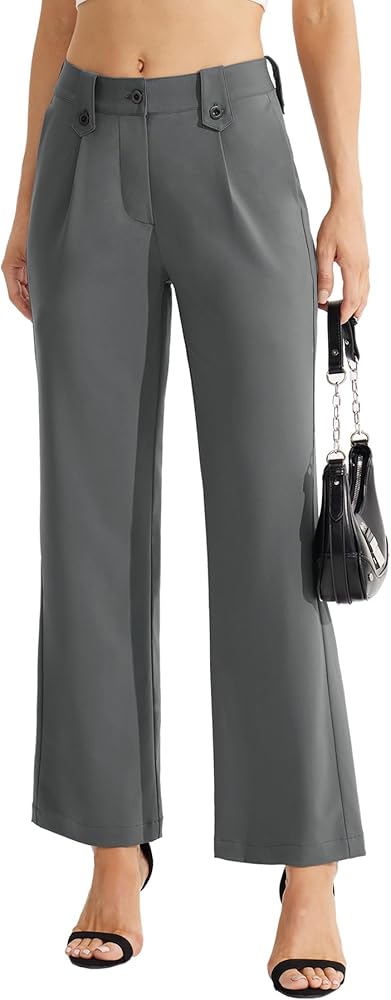 Wide Leg Pants for Women Stretch Dress Pants with Pockets High Waist Work Business Casual