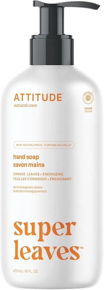 ATTITUDE Liquid Hand Soap, EWG Verified, Plant and Mineral-Based, Vegan Personal Care Products, Orange Leaves, 16 Fl Oz