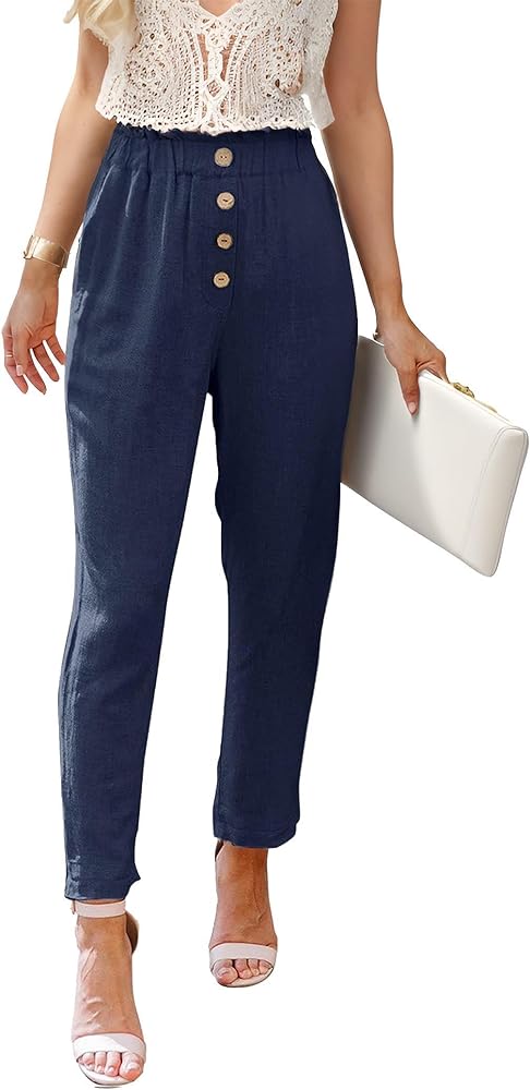 Womens Pants Dressy Casual Corporate Lightweight Ankle Pants Stretchy Loose Cute Beach Pants Navy Blue XL