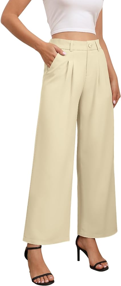 Women's Wide Leg Dress Pants High Waisted Work Pants for Women Palazzo Trousers with Pockets