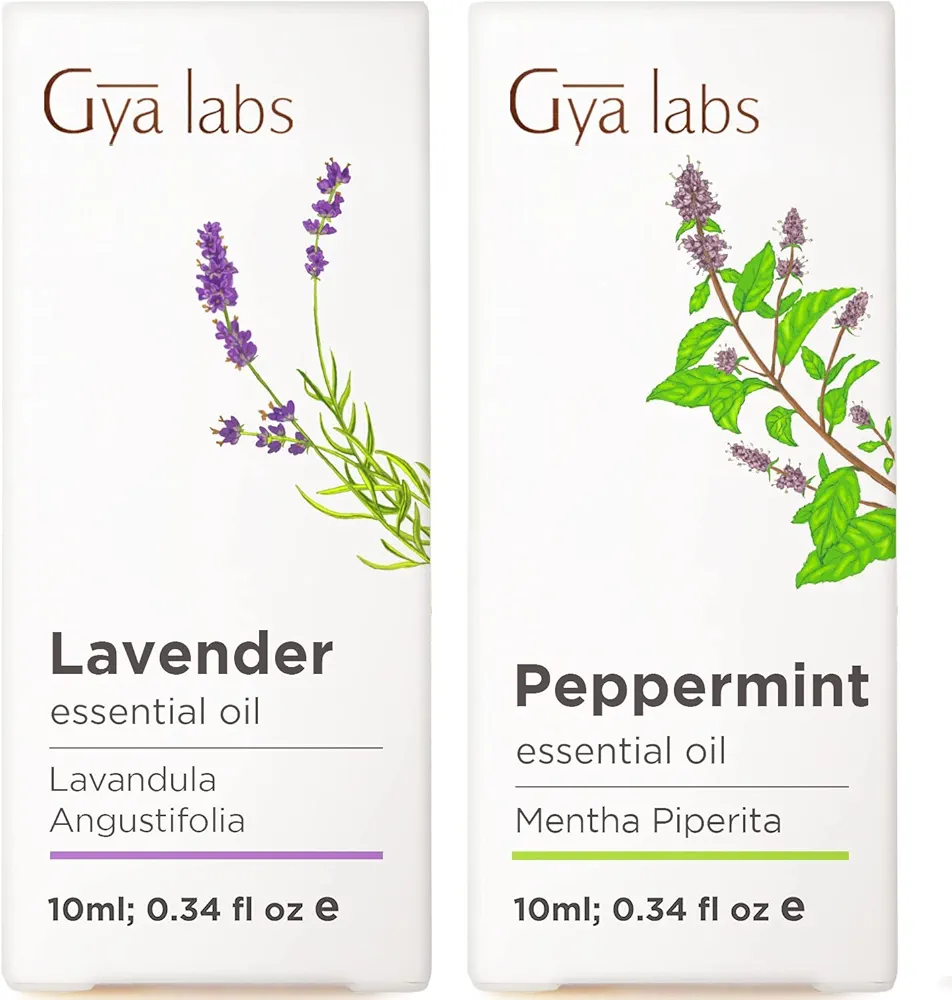 Lavender Oil Essential Oil for Diffuser & Peppermint Oil for Hair Set - 100% Natural Aromatherapy Grade Essential Oils Set - 2x0.34 fl oz - Gya Labs