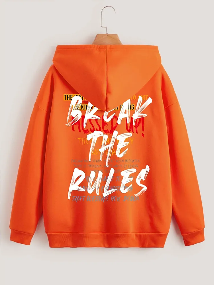 Sweatshirtw for Women - Slogan Graphic Drop Shoulder Drawstring Zipper Thermal Hoodie (Color : Orange, Size : X-Large)