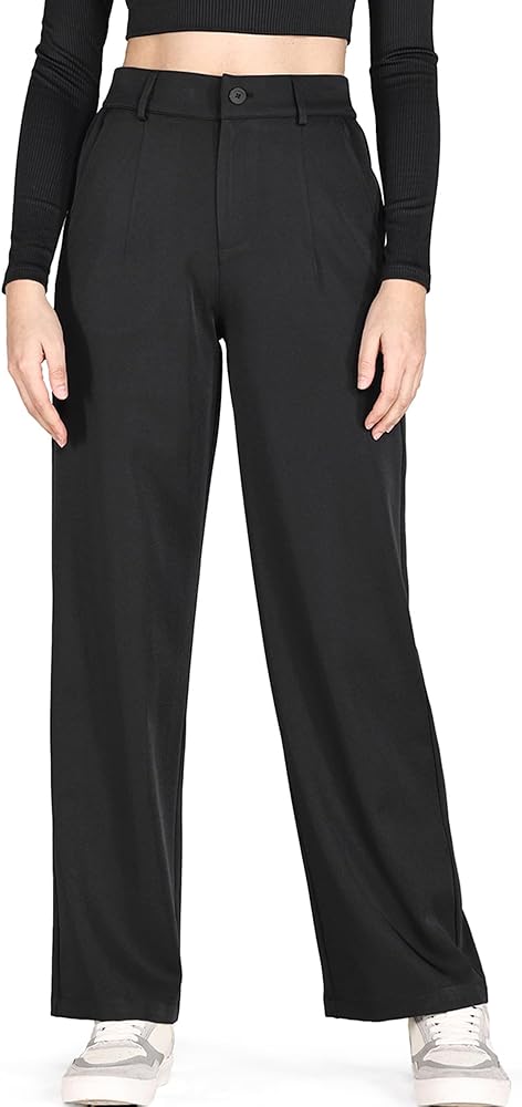 Bamans Dress Pants for Women Straight Leg High Waisted Business Work Trousers Long Formal Suit Slacks