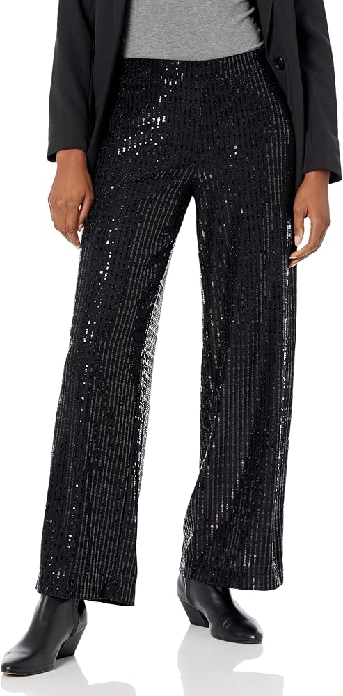 Anne Klein Women's Pull on Metallic Lacquer & Glitter Wide Leg Pant