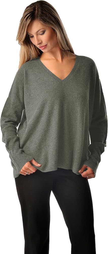 Cashmere Boutique 100% Pure Cashmere Pullover Boyfriend V Neck Sweaters for Women – Loose Fit, Long Sleeve and Classic Style