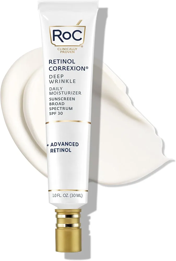 RoC Retinol Correxion Deep Wrinkle Daily Face Moisturizer with Sunscreen SPF 30, Skin Care Treatment for Fine Lines, Dark Spots, Post-Acne Scars, 1 Ounce (Packaging May Vary)