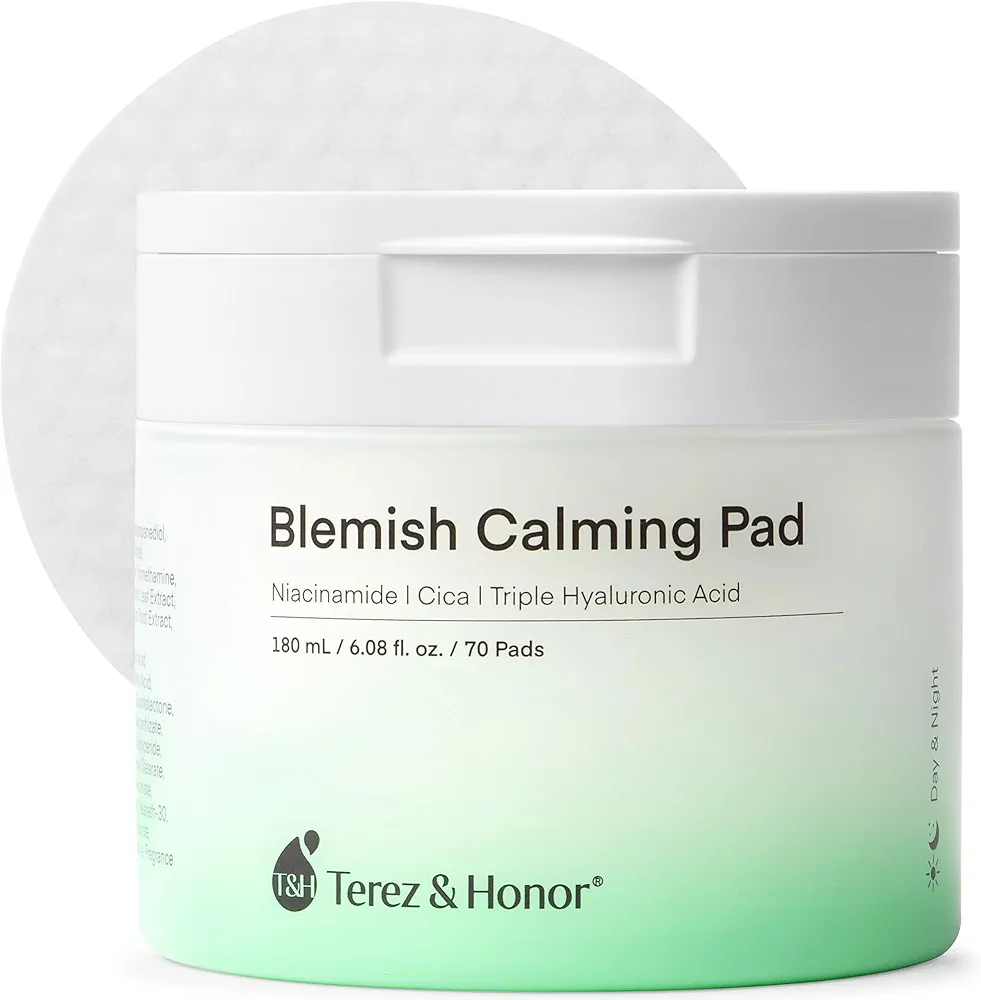 Blemish Calming Toner Pads Korean - Facial Cotton Toner Pad with Madecassoside, Cica, Niacinamide, Hyaluronic Acid to Redness Relief, Exfoliate Hydrate for Sensitive Skin - 180 + Extra 5mL