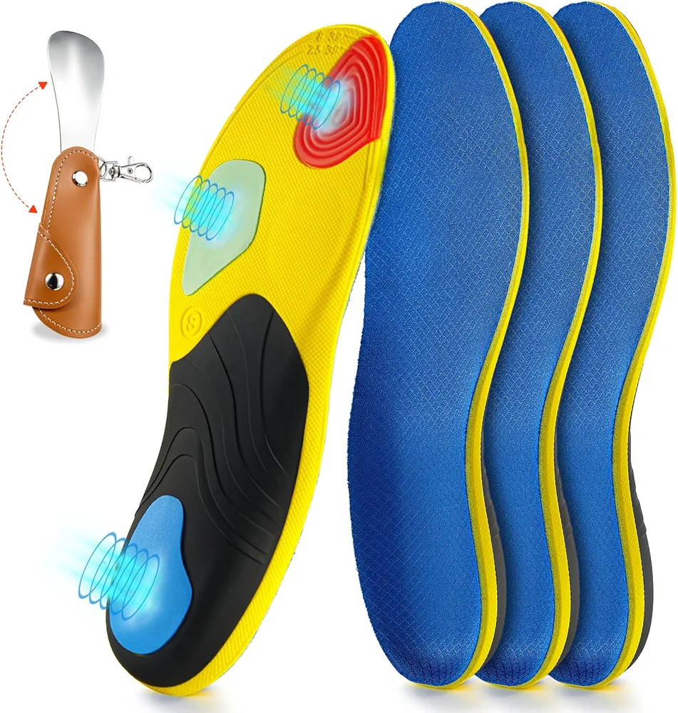 Plantar Fasciitis Relief Shoe Insoles 2 Pairs - Arch Support Insoles Men Women - Running Athletic Shoe Inserts - Orthotic Inserts for Arch Pain - Work Boots Shoe Insole, with Shoehorn(S)