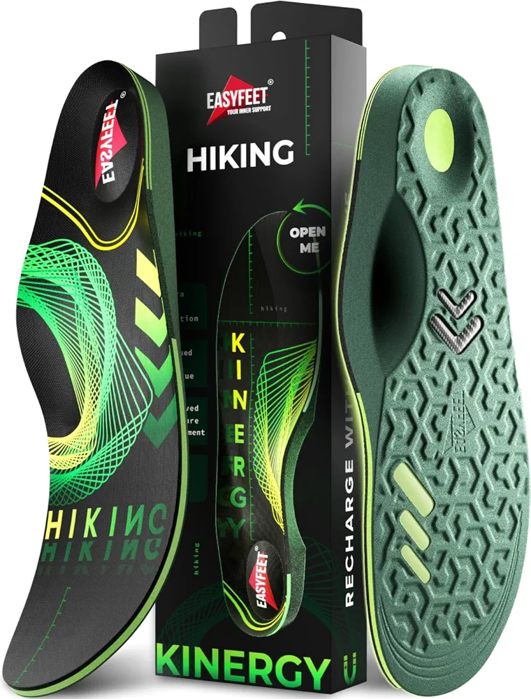 Hiking Insoles for Men - Arch Support Inserts Women - Hiking Boot Insoles - Hike Support Inserts - Back Support Green L