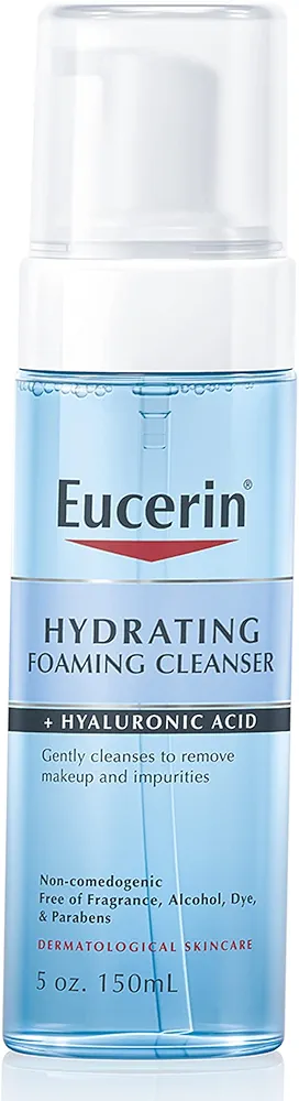 Eucerin Hydrating Foaming Daily Facial Cleanser with Hyaluronic Acid, 5 Fl Oz