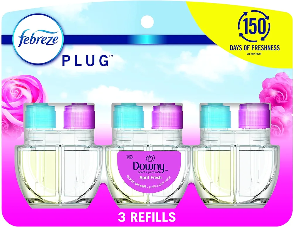 Febreze Plug in Air Fresheners, Downy April Fresh, Odor Eliminator for Strong Odors, Scented Oil Refill (3 Count)