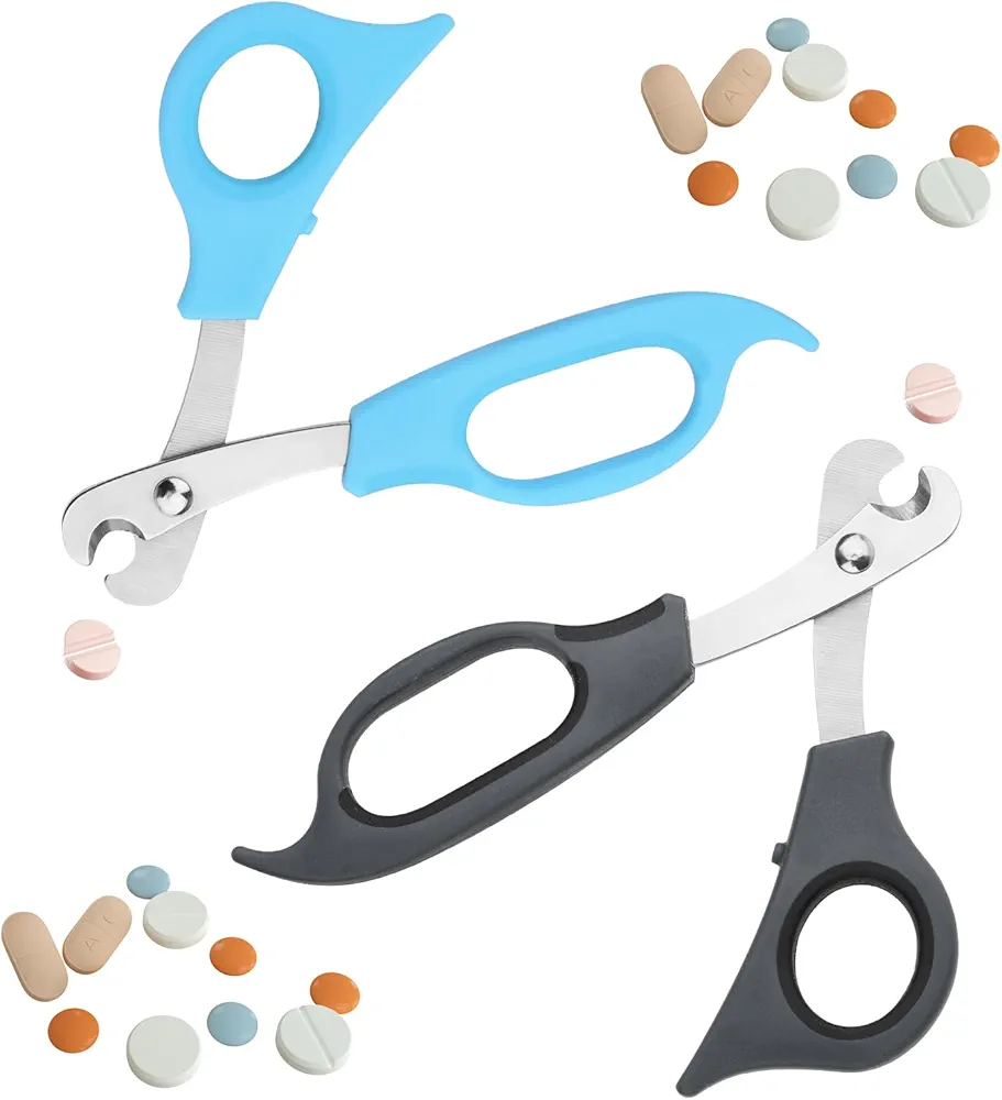 2 PCS Scissors-Shaped Pill Cutter, Sharp Blade Pill Splitter Pill Splitter Scissors with Stainless Steel Blade and Ergonomic Handle for Accurately Dividing Various Size of Vitamins Tablets Pills Pill