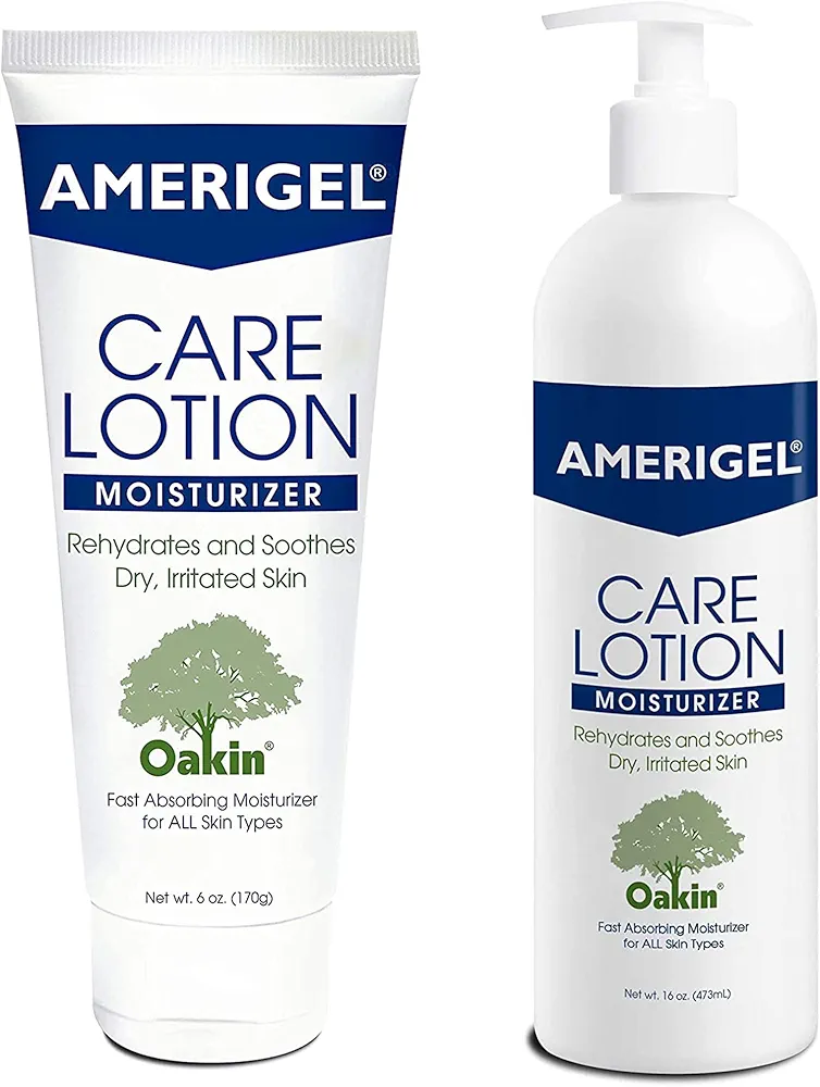 AMERIGEL Care Lotion Bundle - Hypoallergenic Moisturizer (6 oz.) Rehydrates & Soothes Dry Skin - Care Lotion for Diabetic Skin Care (16 oz.) Soothes Irritated Skin