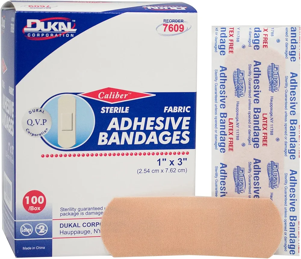 Dukal 7609 Fabric Bandage, Adhesive, Sterile, 1" x 3", Pack of 2400