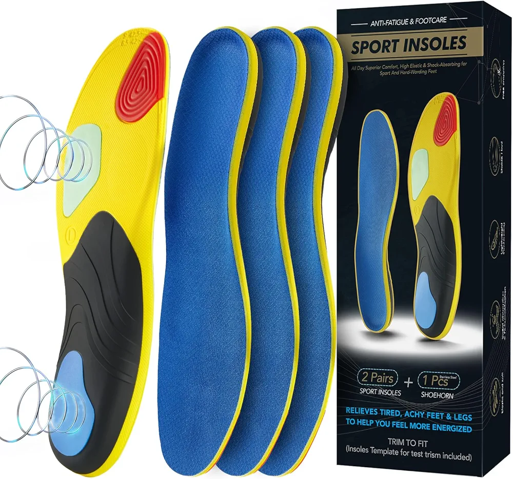 Plantar Fasciitis Relief Shoe Insoles(2 Pairs) High Arch Supports Inserts Men Shoe Inserts for Women Best Insoles for Standing All Day 2 in 1Foldable Shoehorn S (Mens 5-6.5/Womens 7-8.5)