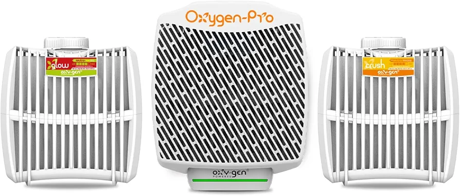 Oxygen-Pro - Starter Kit - Commercial Air Freshener and Deodorizer, Wall Mounted, Battery Operated Automatic Dispenser, Odor Eliminator, and Fragrancing System (Strong Scent) 120 Day Supply