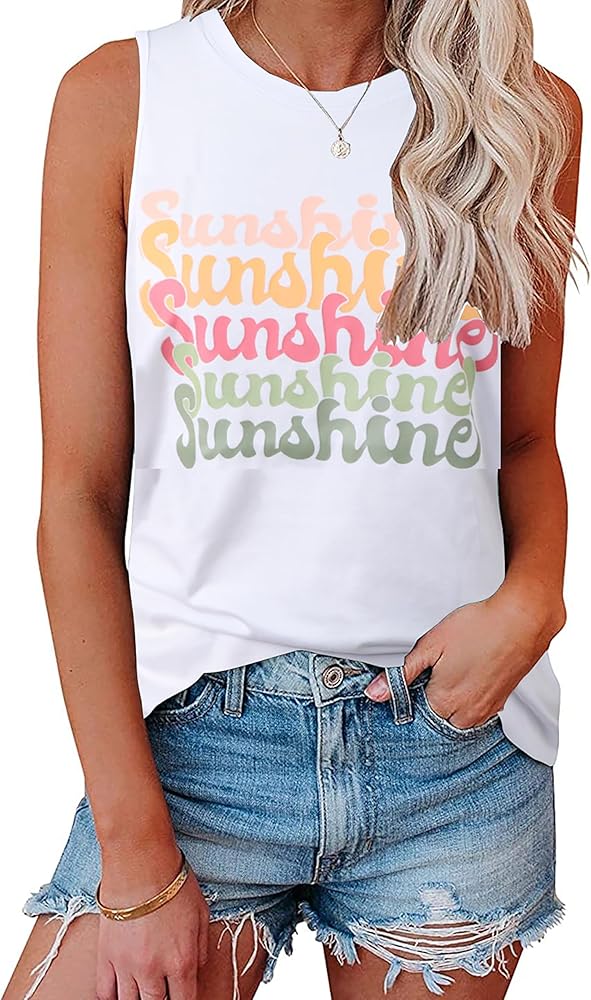 Hount Womens Casual Loose Graphic Comfy Tank Tops Summer Basic T-Shirts Sleeveless Shirts Tunic Tops