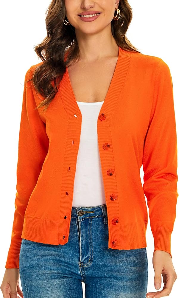 Women's V Neck Button Down Long Sleeve Cardigan Sweater