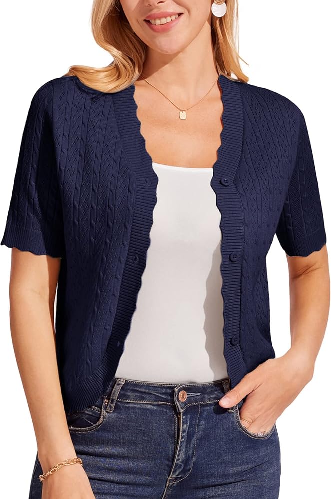 KANCY KOLE Womens 2024 Short Sleeve Cardigan Lightweight Summer Hollow-Out Knit Cropped Bolero Shrug Cardigan S-2XL