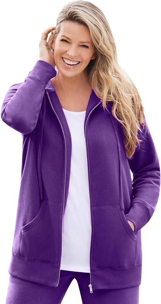 Woman Within Plus Size Better Fleece Zip-Front Hoodie Long Oversized Sweatshirt